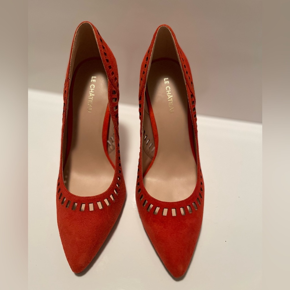 Orange/ Coral Suede Pumps